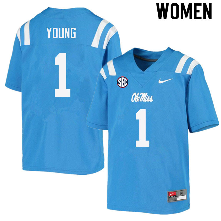 Women #1 Isheem Young Ole Miss Rebels College Football Jerseys Sale-Power Blue
